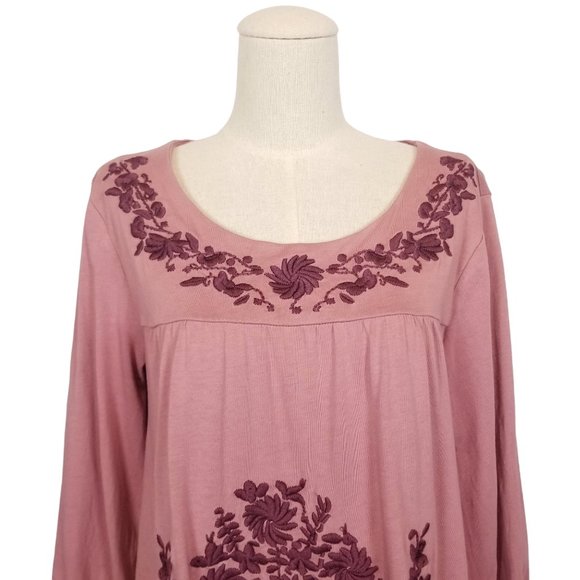 Garnet Hill Folkloric Embroidered Cotton Blouse Mauve Sz Medium - Picture 2 of 9